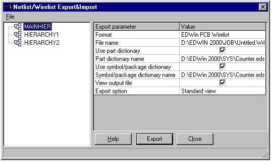 Netlist/ wirelist Export and Import window
