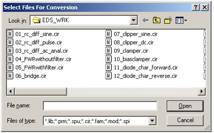 Select Files for conversion window