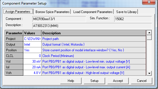 component parameter setup